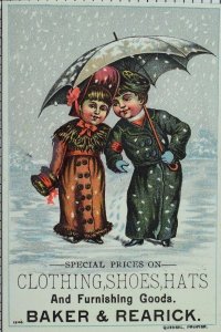 1870's-80's Ladies Lovely Snow Scene, Clothing Ad. Victorian Trade Card F103