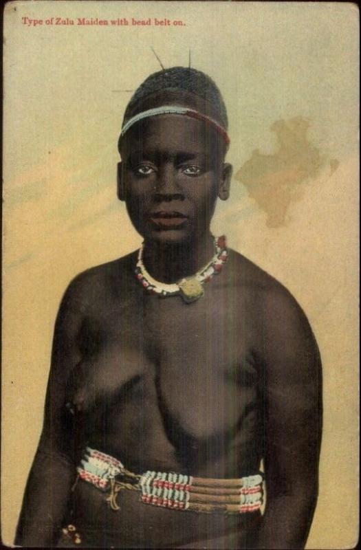 Zululan Zulu Black Woman Nude Bare Breasts c1910 Postcard