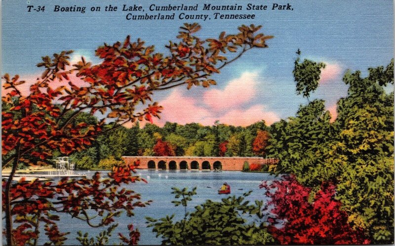 Boating Lake Cumberland Mountain State Park County TN Tennessee Linen Postcard 