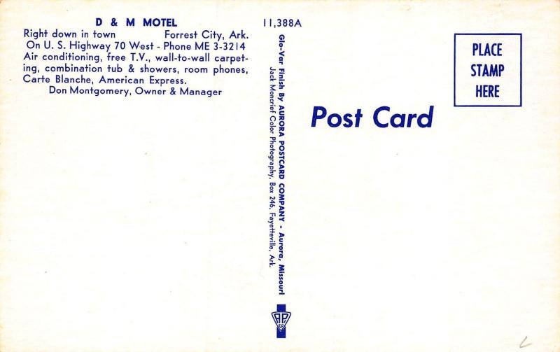 Forest City AR D & M Motel Shell & Gulf Gas Stations Postcard