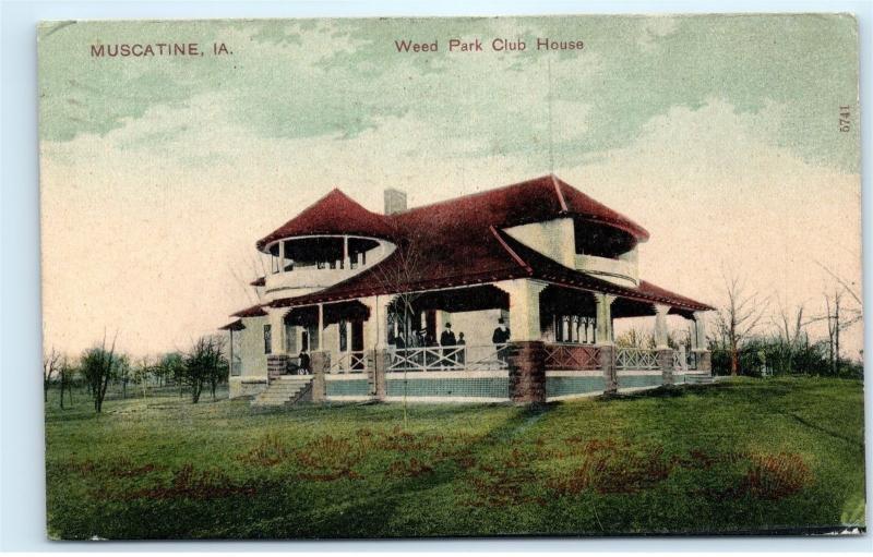 *1907 Weed Park Club House Muscatine IA Iowa Vintage Postcard A8