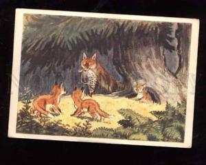 014653 Family of FOX After hunting by KUKS Old Russia Color PC