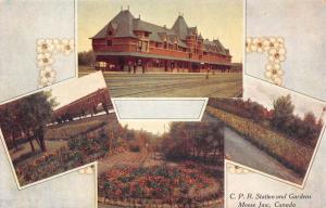 Moose Jaw Canada Railroad Station Gardens Multiview Antique Postcard K70820