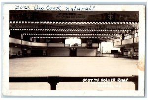 1939 Scott's Roller Rink Interior 825 Main St. Buffalo NY RPPC Photo Postcard