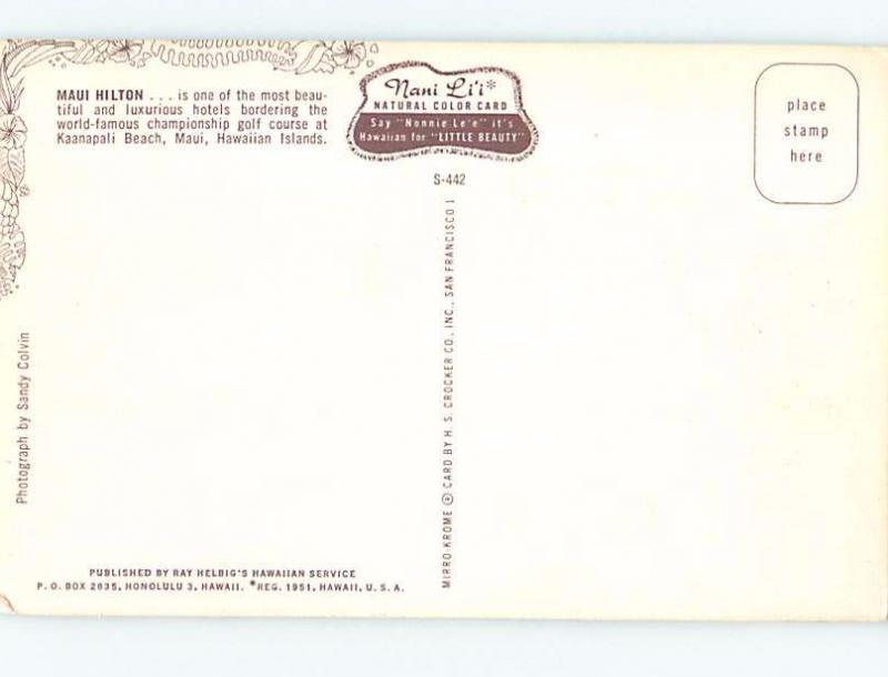 Unused Pre-1980 HILTON HOTEL Maui Hawaii HI c0569