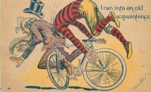 Postcard 1908 Bicycle accident comic humor artist impression 23-12247