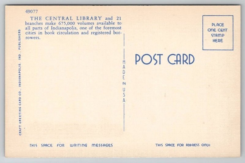 Indianapolis IN Public Library Indiana Postcard D42