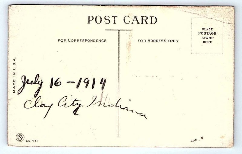 CLAY CITY, IN Indiana ~ Dutch Kid ICE SKATING COMIC 1914 Clay County Postcard