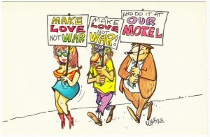 Hippie Make Love Not War In Our Motel Protest Sign Risque Humor Postcard Wyma