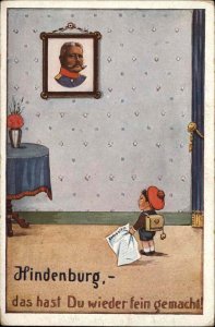 WWI GERMAN PROPAGANDA Little Boy Hindenburg Portrait Antique Postcard