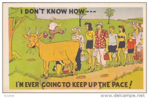 Comic: I don't know how I'm ever going to keep up the pace, Cow & line of peo...