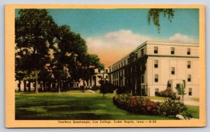 Cedar Rapids Iowa~Voorhees Quadrangle Coe College~Vintage Linen Postcard