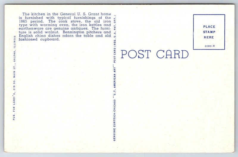 Interior~Kitchen General US Grant Home Galena Illinois~Vintage Postcard