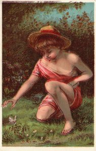 1880s-90s Boy & Butterfly James Pyle's Pearline Washing Compound Trade Card