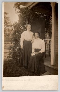 Trowbridge Illinois RPPC Two Lovely Women on Porch Doughtery Family Postcard I24