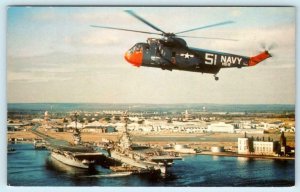 QUONSET POINT (No. Kingstown) RI ~ HELICOPTER Naval Air Station 1960s Postcard