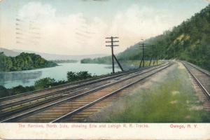 Erie & Lehigh Railroad Tracks along Susquehanna River Owego NY New York pm 1908