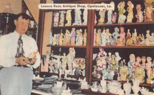 LEONCE ROOS ANTIQUE SHOP OPELOUSAS LOUISIANA POSTCARD (c. 1940s)