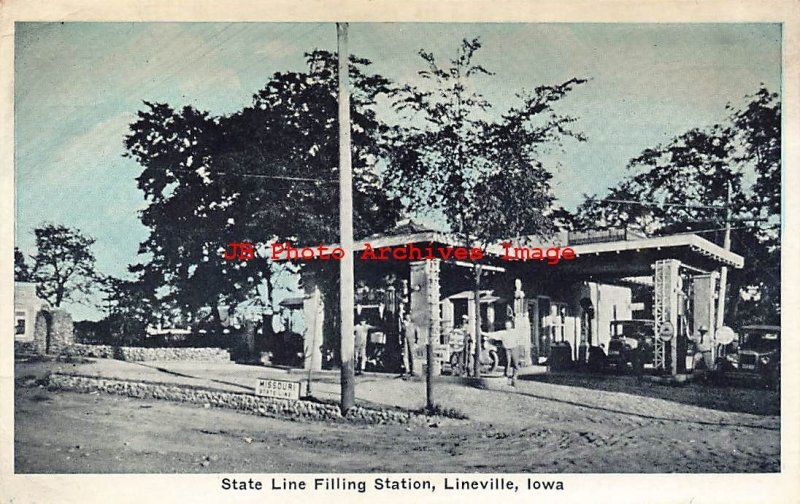 IA, Lineville, Iowa, State Line Gas Station, Auburn Greeting Card Pub 