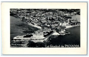 c1940's Aerial View Buildings River Panama City Panama RPPC Photo Postcard