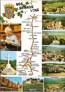 Postcard France Map -     Our Great Wines -- cities on the wine route