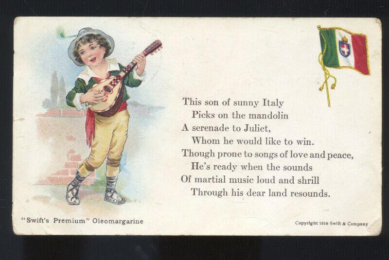 SWIFT'S PREMIUM OLEO MARGARINE VINTAGE ADVERTISING POSTCARD ITALY FLAG