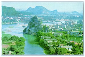 c1950's Rock Mountains Buildings Bridge Guilin City China Par Avion  Postcard