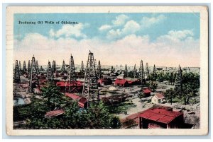 1919 Producing Oil Wells Truss Towers Houses View Of Oklahoma OK Posted Postcard