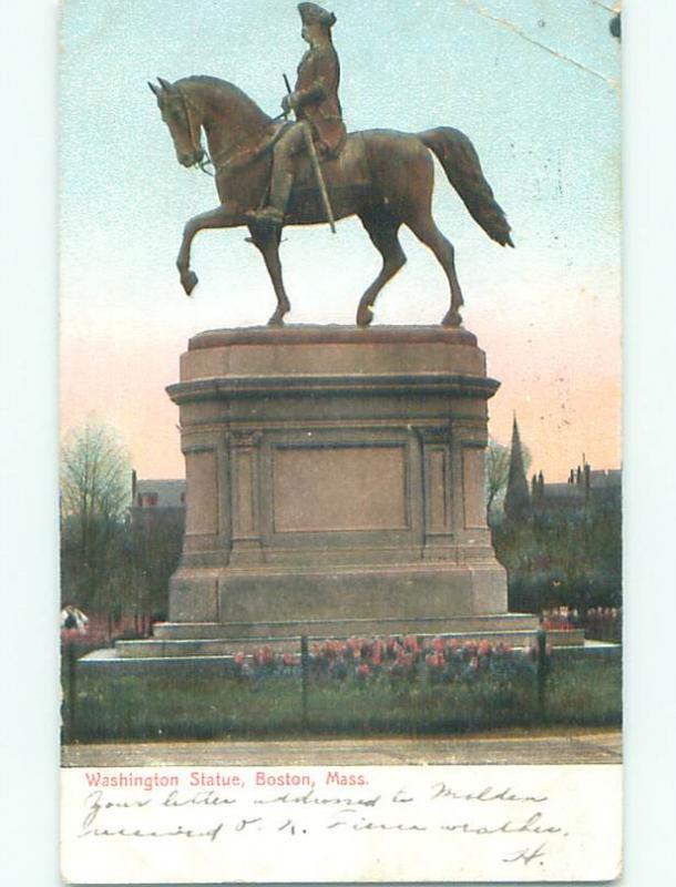 Bent Corner Pre-1907 PRESIDENT WASHINGTON STATUE Boston Massachusetts MA n5725