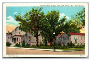 Vintage 1940's Postcard First Christian Church North Fifth St. Manhattan Kansas