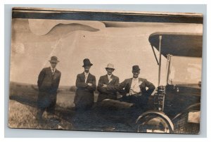 Vintage 1910's RPPC Postcard Antique Car Four Men in the Country