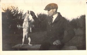 Beautiful c.'12 RPPC Real Photo,Young Man and his Terrier Dog,Old Postcard