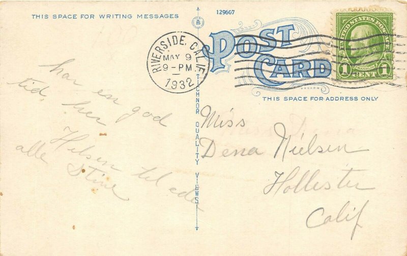 Riverside California 1932 Postcard Municiapal Auditorium