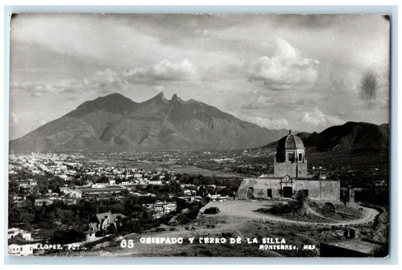 c1910 Bishopric and Cerro de la Silla Monterrey NL Mexico RPPC Photo Postcard