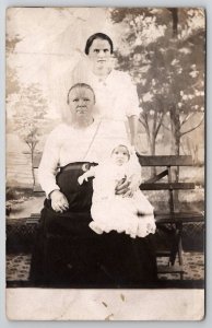 RPPC Two Women With Baby c1910 Photo Postcard Q24