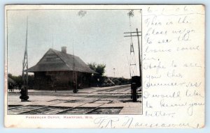 HARTFORD, WI Wisconsin~ Passenger RAILROAD DEPOT 1906 Washington County Postcard