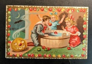 1919 Halloween Bobbing for Apples Embossed Illustrated RPO Postcard Cover