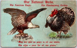 1909 National Birds The American Eagle Thanksgiving Turkey Posted Postcard