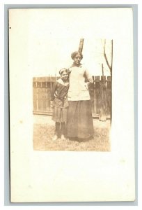 Vintage 1910's RPPC Postcard Photo of Mother and Daughter in Front of Fence