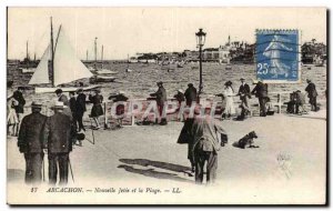 Old Postcard Arcachon New pier and beach