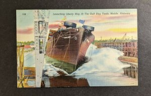 Mint Vintage Launching Liberty Ship Gulf Ship Yards Mobile AL Picture Postcard