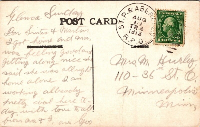 Minnehaha Falls Antique Postcard PM St P Aberden RPO Cancel WOB Note DB 1c Stamp 