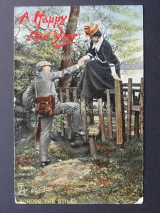 Happy New Year Greeting ACROSS THE STYLE c1909 Postcard by Raphael Tuck 8063