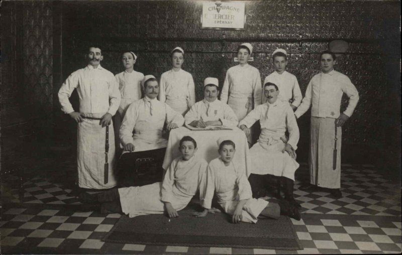 Champagne Factory Workers Emercier Epernay c1915 Real Photo Postcard