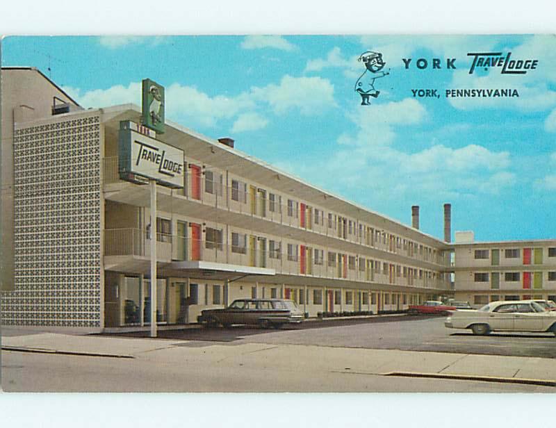 Unused Pre-1980 OLD CARS & TRAVELODGE MOTEL York Pennsylvania PA u3005