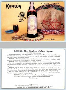 KAHLUA ~ Imported MEXICAN COFFEE LIQUEUR Advertising 3.5x5.5 - c1960s Postcard