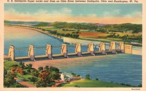 Vintage Postcard U.S. Gallipolos Locks & Dam Ohio River Huntington West Virginia