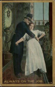 Police Officer Cop & Pretty Woman Romance ALWAYS ON THE JOB c1910 Postcard