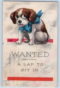 Wall Artist Signed Postcard Puppy Dog Wanted A Lap To Sit In Racine Wisconsin WI