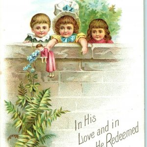 c1880s Christian Bible Quote Children Trade Card Isaiah 63:9 Jesus Redeemed C23